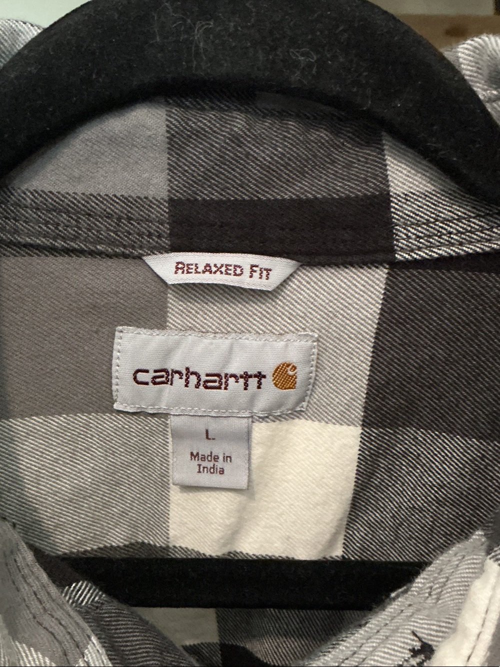 Carhartt Men's Black, Gray & White Plaid Button-Down Shirt Size L - Picture 2 of 4